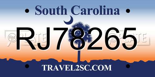 RJ78265 South Carolina License Plate