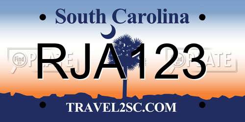 RJA123 South Carolina License Plate