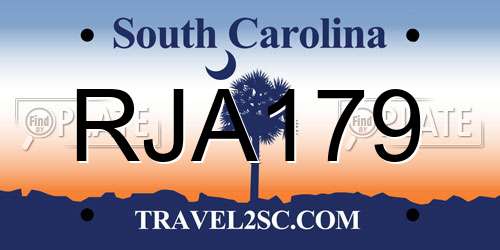 RJA179 South Carolina License Plate