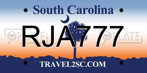 RJA777 South Carolina License Plate