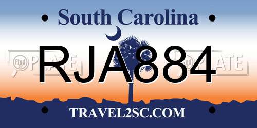 RJA884 South Carolina License Plate