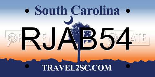 RJAB54 South Carolina License Plate