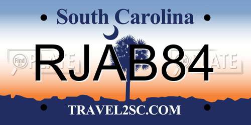 RJAB84 South Carolina License Plate