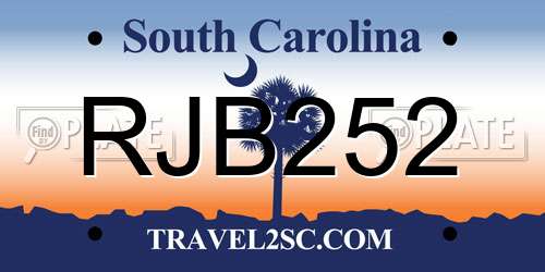 RJB252 South Carolina License Plate