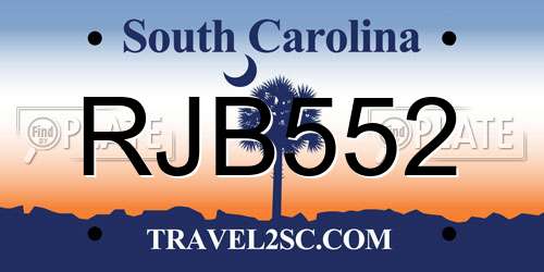 RJB552 South Carolina License Plate