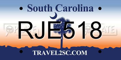RJE518 South Carolina License Plate