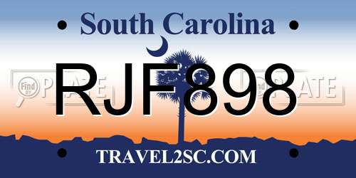 RJF898 South Carolina License Plate