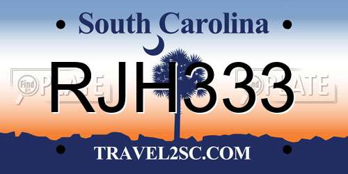 RJH333 South Carolina License Plate