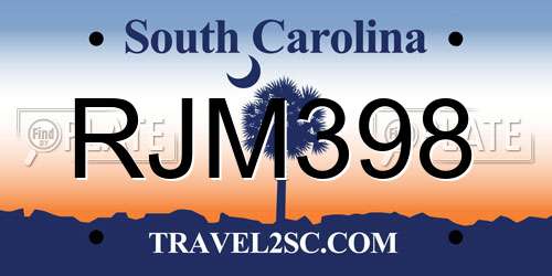 RJM398 South Carolina License Plate
