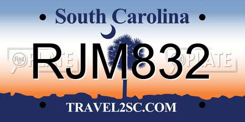 RJM832 South Carolina License Plate