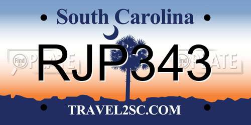 RJP343 South Carolina License Plate