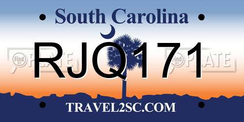RJQ171 South Carolina License Plate
