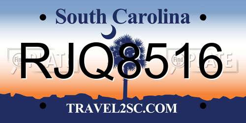 RJQ8516 South Carolina License Plate