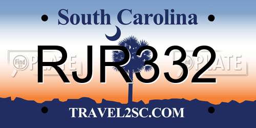 RJR332 South Carolina License Plate