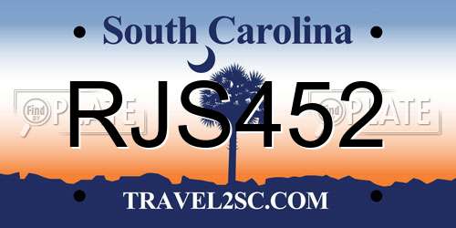 RJS452 South Carolina License Plate