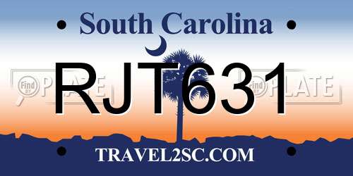RJT631 South Carolina License Plate
