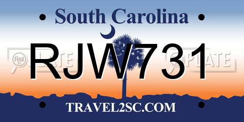 RJW731 South Carolina License Plate