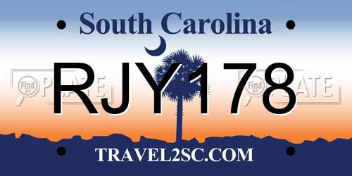 RJY178 South Carolina License Plate