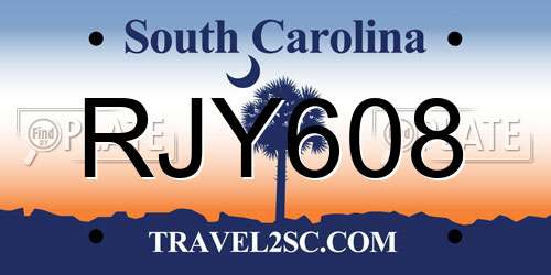 RJY608 South Carolina License Plate