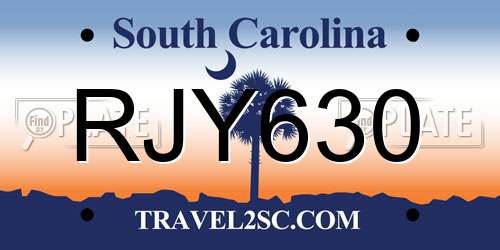RJY630 South Carolina License Plate