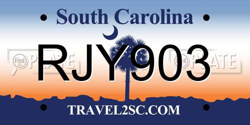 RJY903 South Carolina License Plate