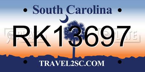 RK13697 South Carolina License Plate
