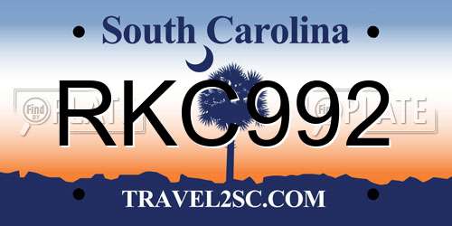 RKC992 South Carolina License Plate