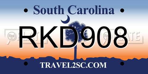 RKD908 South Carolina License Plate