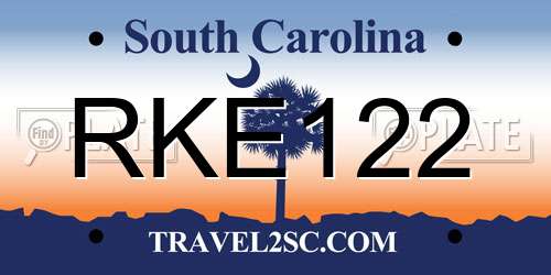 RKE122 South Carolina License Plate