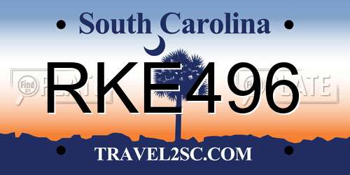 RKE496 South Carolina License Plate