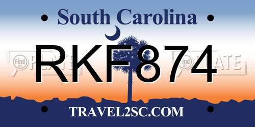 RKF874 South Carolina License Plate