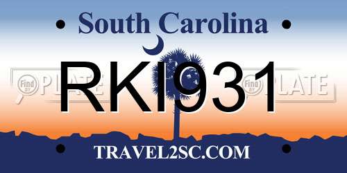 RKI931 South Carolina License Plate
