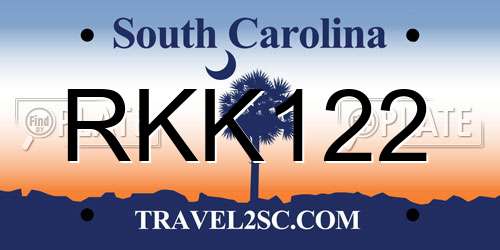 RKK122 South Carolina License Plate