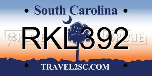 RKL392 South Carolina License Plate