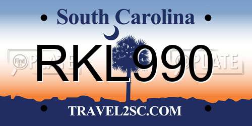 RKL990 South Carolina License Plate