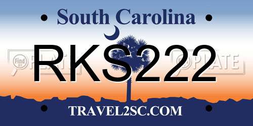 RKS222 South Carolina License Plate