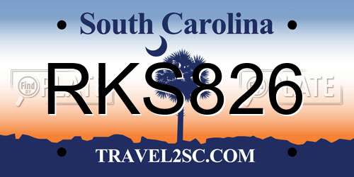 RKS826 South Carolina License Plate