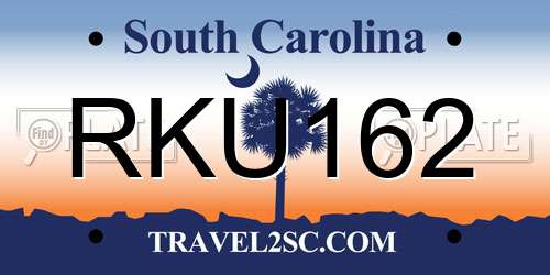 RKU162 South Carolina License Plate