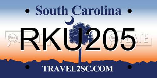 RKU205 South Carolina License Plate