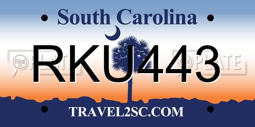 RKU443 South Carolina License Plate