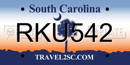 RKU542 South Carolina License Plate