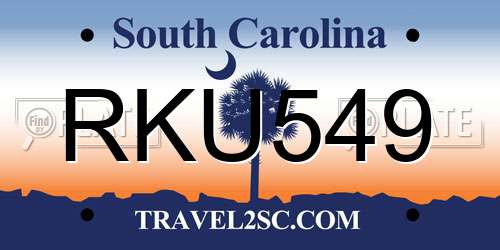 RKU549 South Carolina License Plate