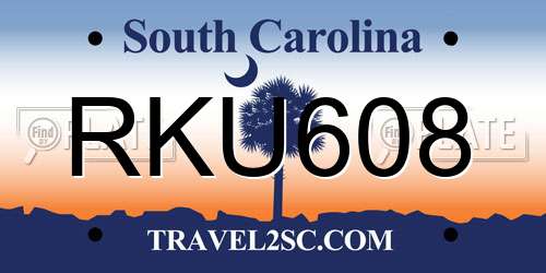 RKU608 South Carolina License Plate