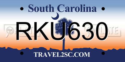 RKU630 South Carolina License Plate