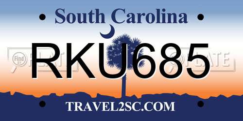 RKU685 South Carolina License Plate