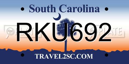 RKU692 South Carolina License Plate
