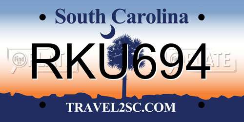 RKU694 South Carolina License Plate