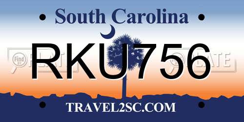 RKU756 South Carolina License Plate
