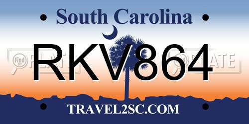 RKV864 South Carolina License Plate