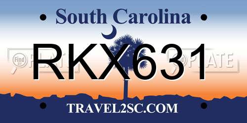 RKX631 South Carolina License Plate